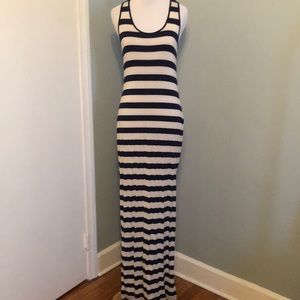 Navy & White Striped maxi Dress with side slit